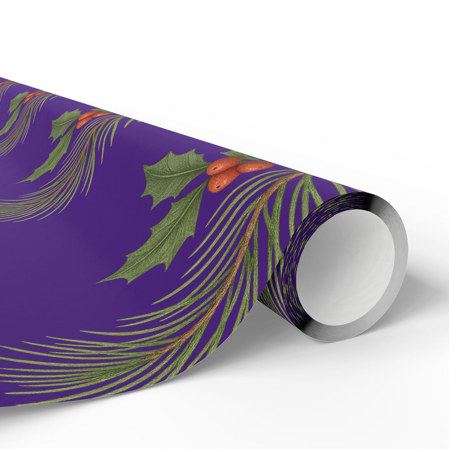 Elegant Holiday Wrapping Paper - Festive Purple with Holly Design