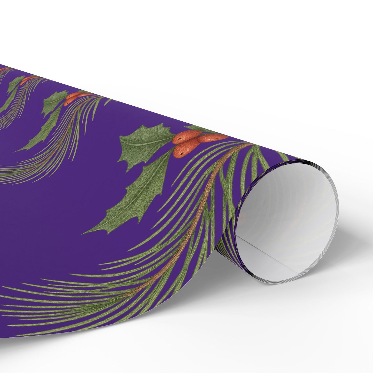 Elegant Holiday Wrapping Paper - Festive Purple with Holly Design