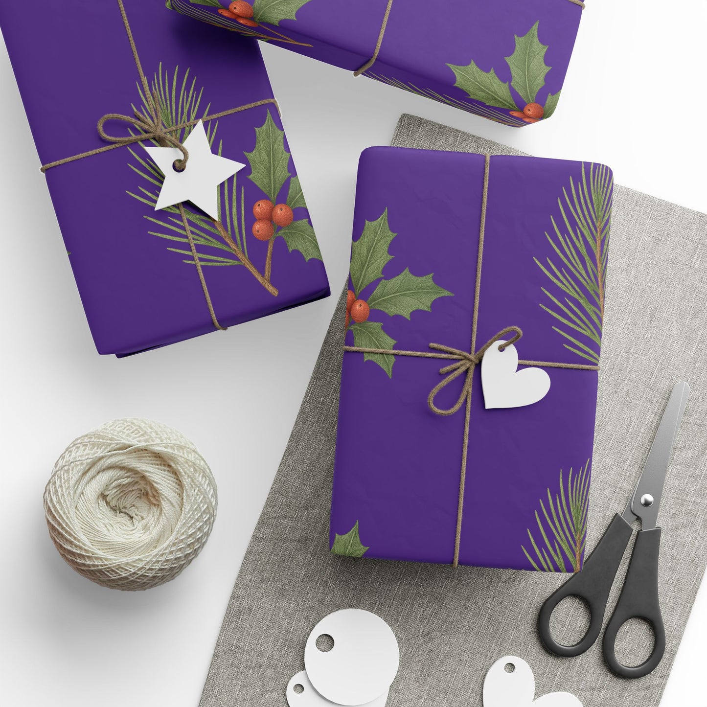 Elegant Holiday Wrapping Paper - Festive Purple with Holly Design