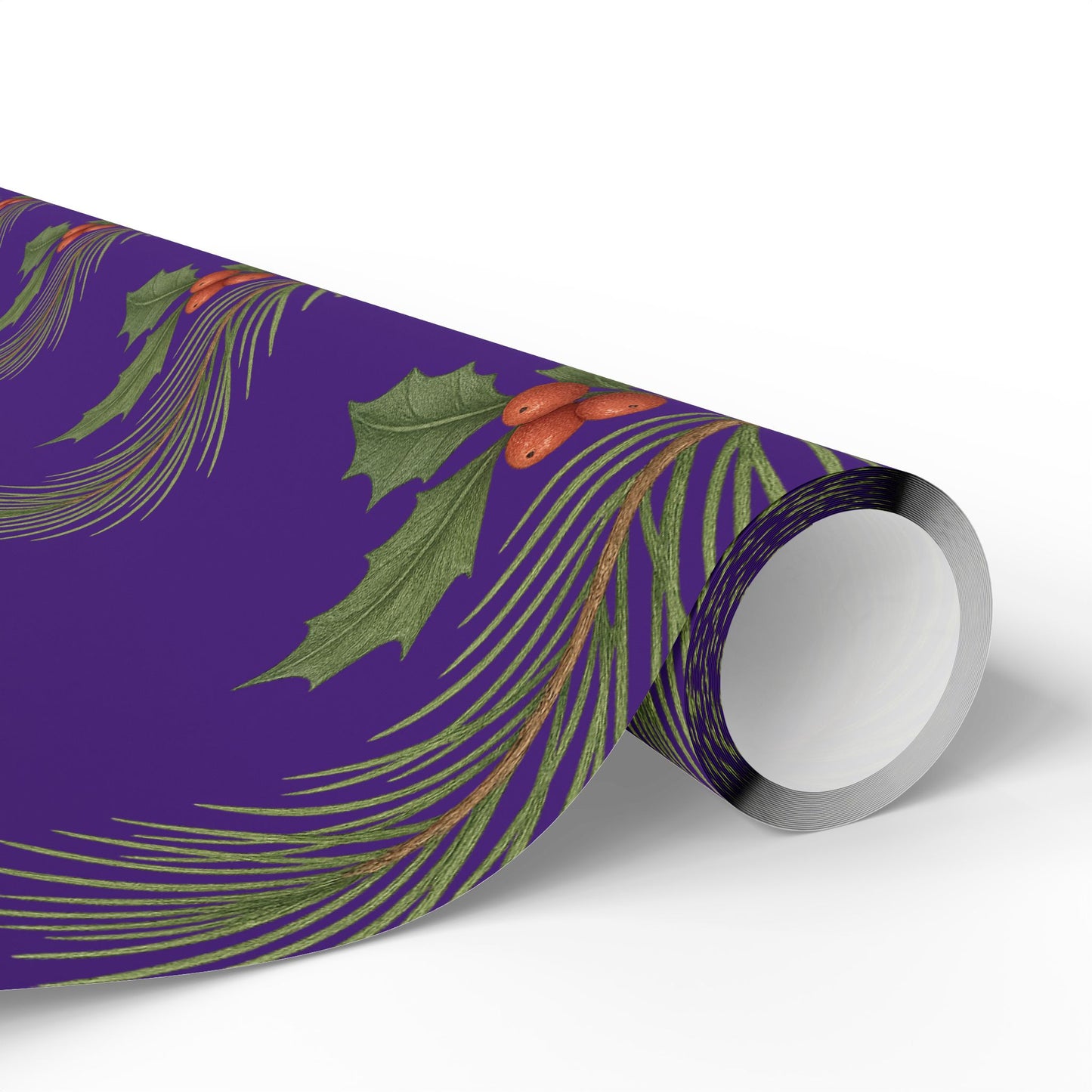 Elegant Holiday Wrapping Paper - Festive Purple with Holly Design