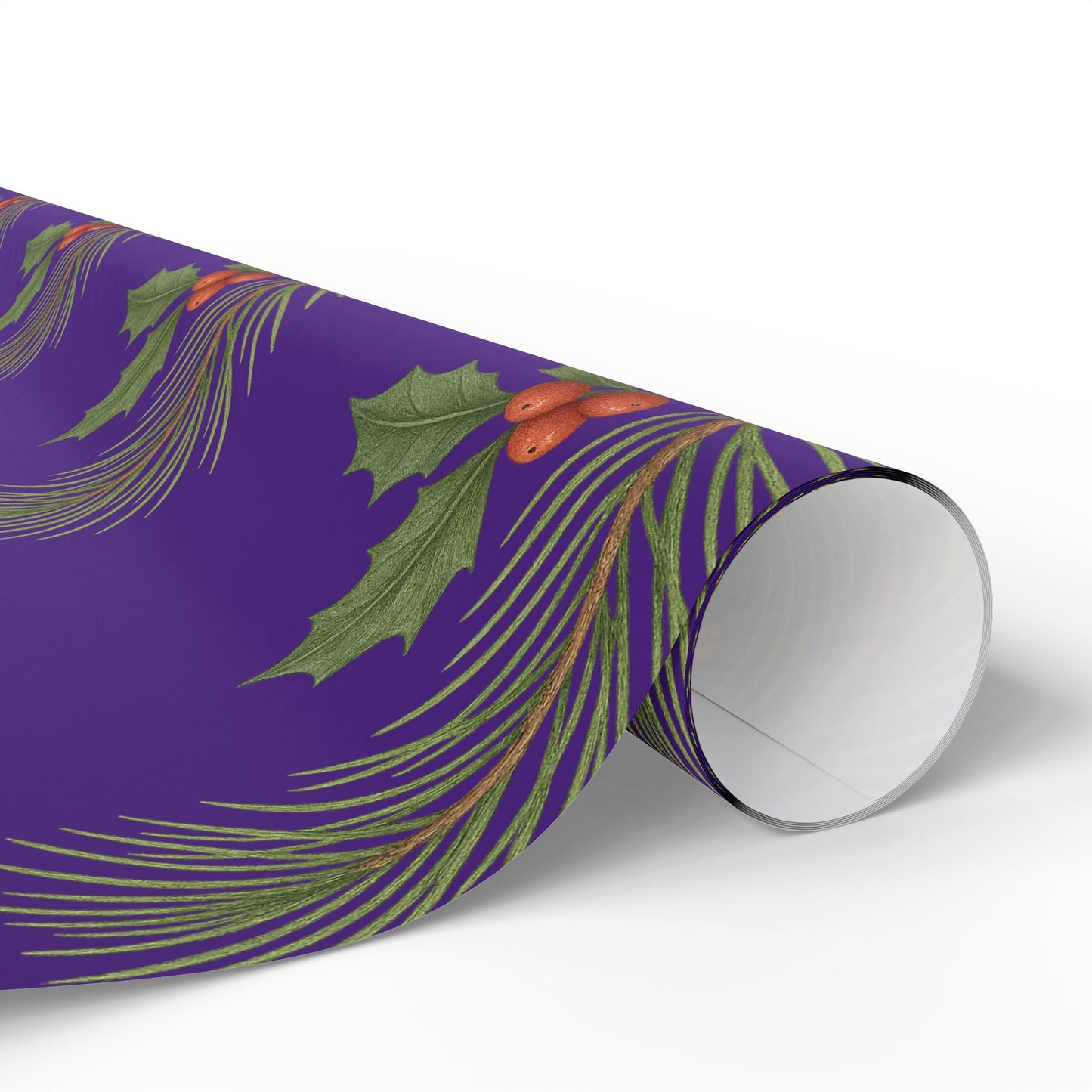 Elegant Holiday Wrapping Paper - Festive Purple with Holly Design