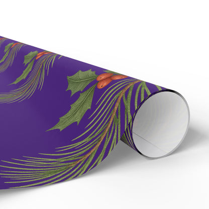 Elegant Holiday Wrapping Paper - Festive Purple with Holly Design