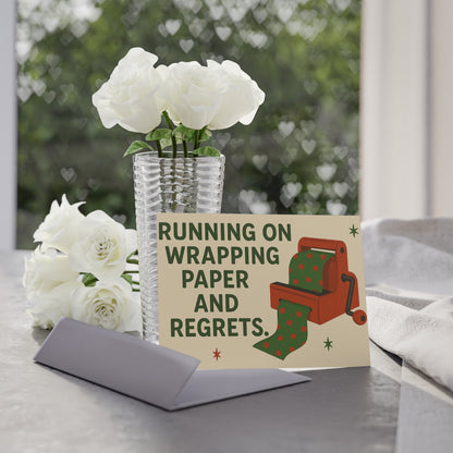 Running on Wrapping Paper and Regrets Funny Holiday Card