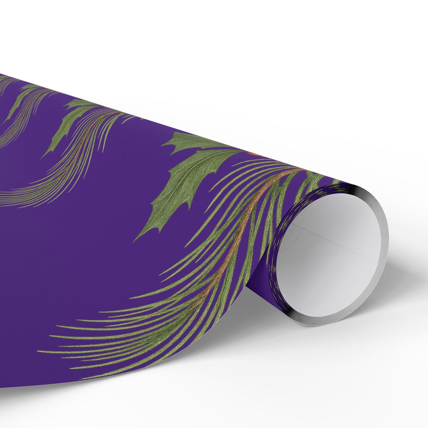 Elegant Holiday Wrapping Paper - Festive Purple with Holly Design