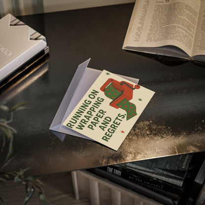 Running on Wrapping Paper and Regrets Funny Holiday Card