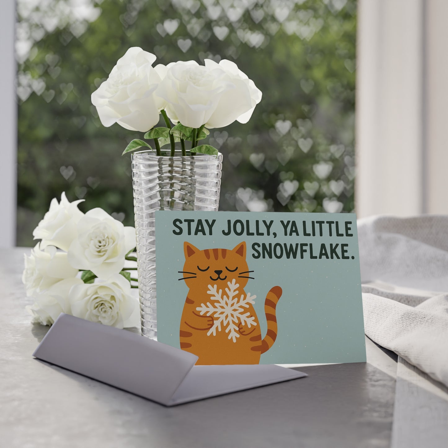 “Stay Jolly, Ya Little Snowflake” Whimsical Cat Holiday Card