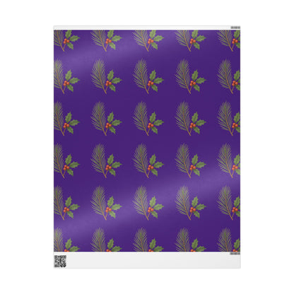 Elegant Holiday Wrapping Paper - Festive Purple with Holly Design