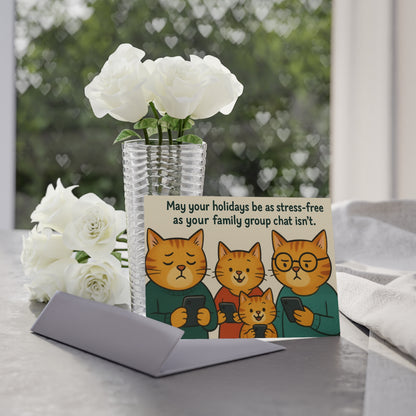“Stress-Free Holidays” Family Cat Christmas Card