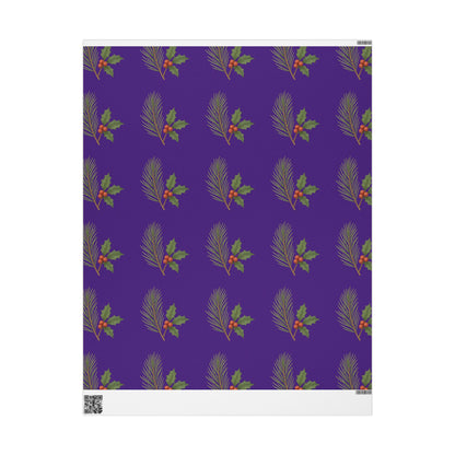 Elegant Holiday Wrapping Paper - Festive Purple with Holly Design