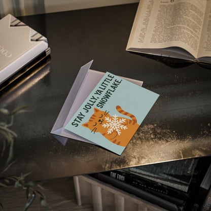 “Stay Jolly, Ya Little Snowflake” Whimsical Cat Holiday Card