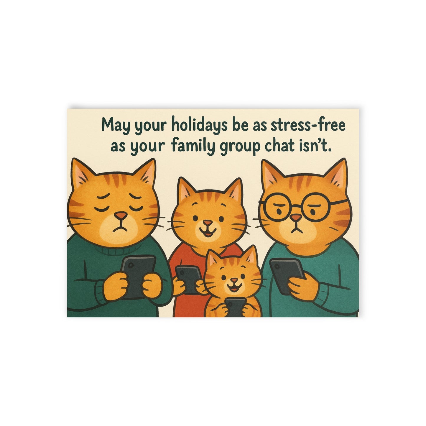 “Stress-Free Holidays” Family Cat Christmas Card